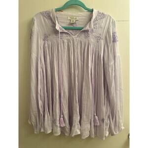 Rachel Zoe Lavender Western Embroidered Gauzy Fairy Cottagecore Pleated Blouse M
